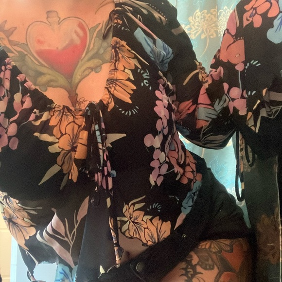 Free People Pink and Orange Crop Tie Front Blouse - Picture 3 of 3